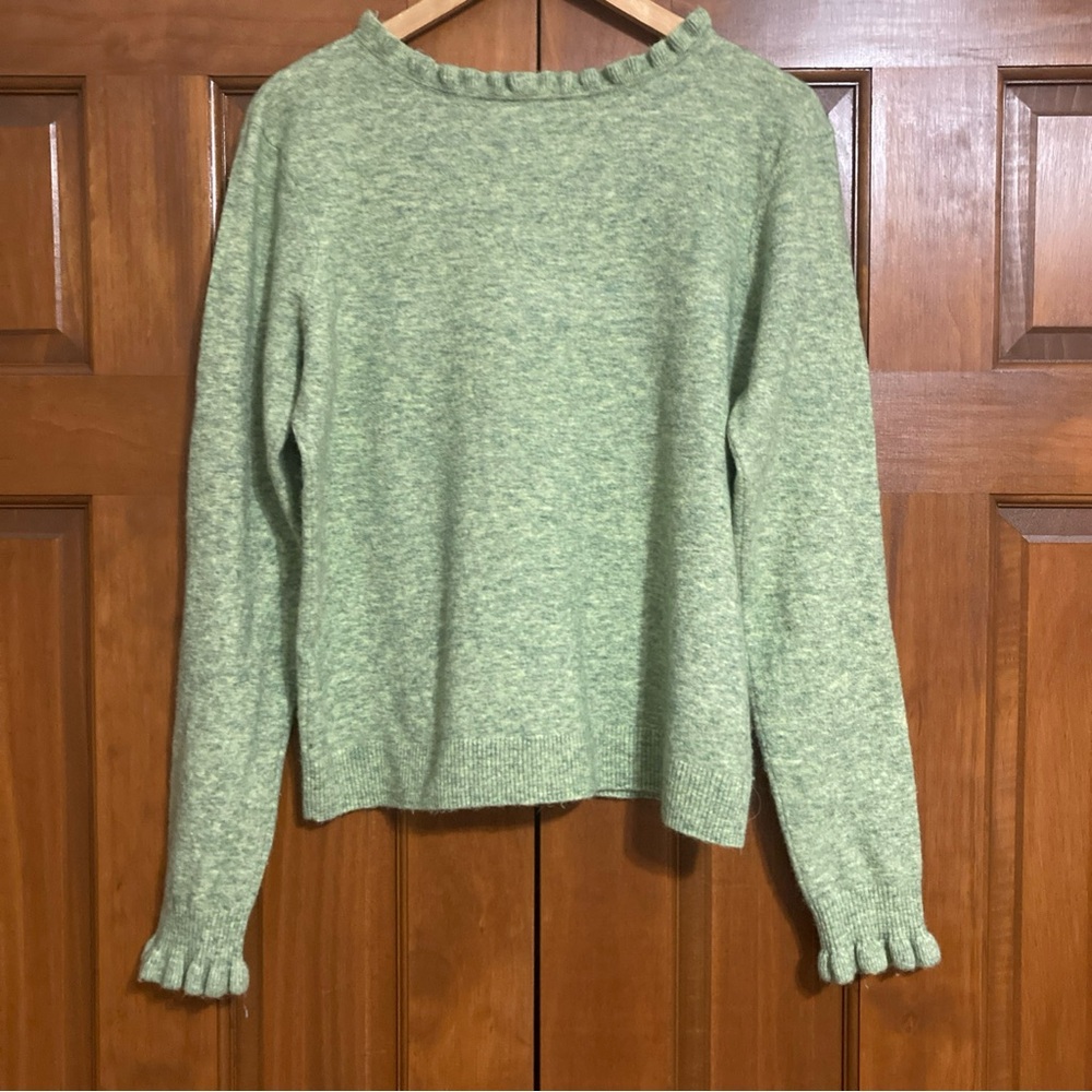 Sundance Soft Green Knit Ruffle neck Sweater women’s large cashmere blend - Picture 2 of 4